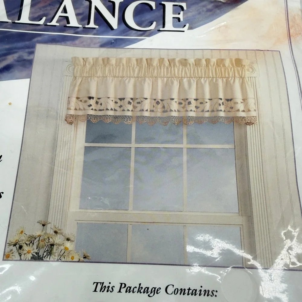 Verona Window Valance Ecru Crochet Lace Trim 100% Cotton Shabby Chic 60x14 NEW